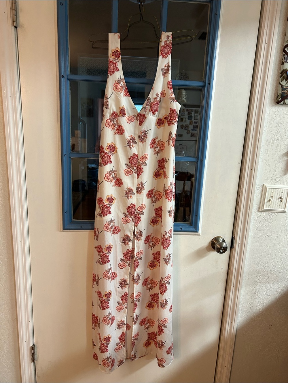 Forever 21 White Maxi Dress with Red Floral Print